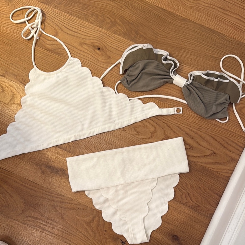 Marysia Scalloped White Bikini Set, 2 top options! 3 pieces included.